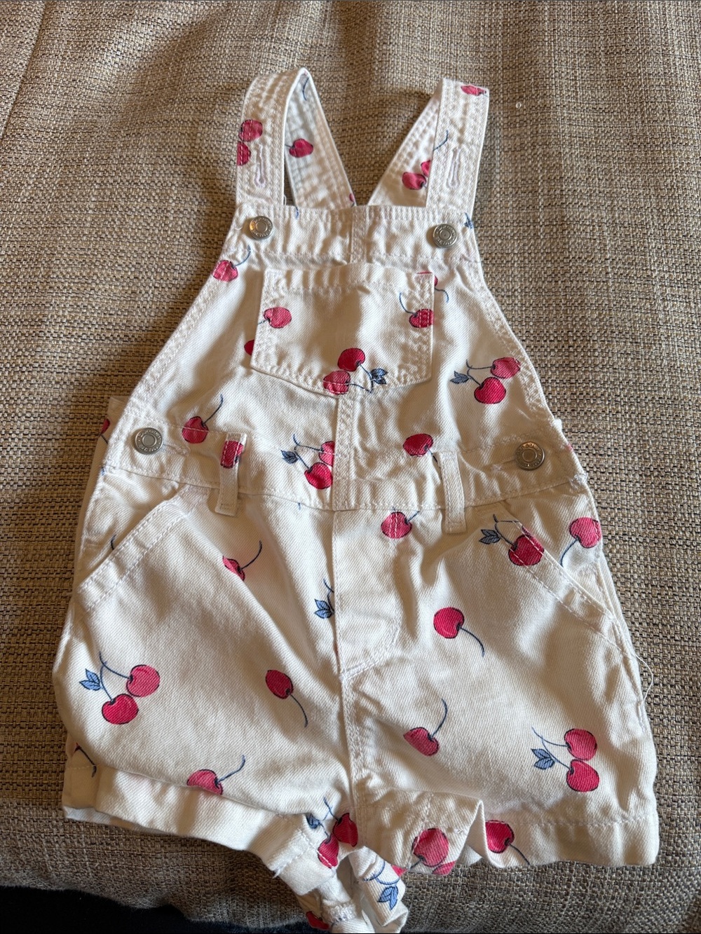 Kids White Cherry-Print Shortalls Overalls